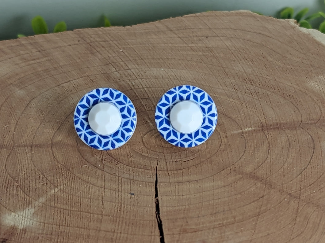 Blue & White Geometric Earrings