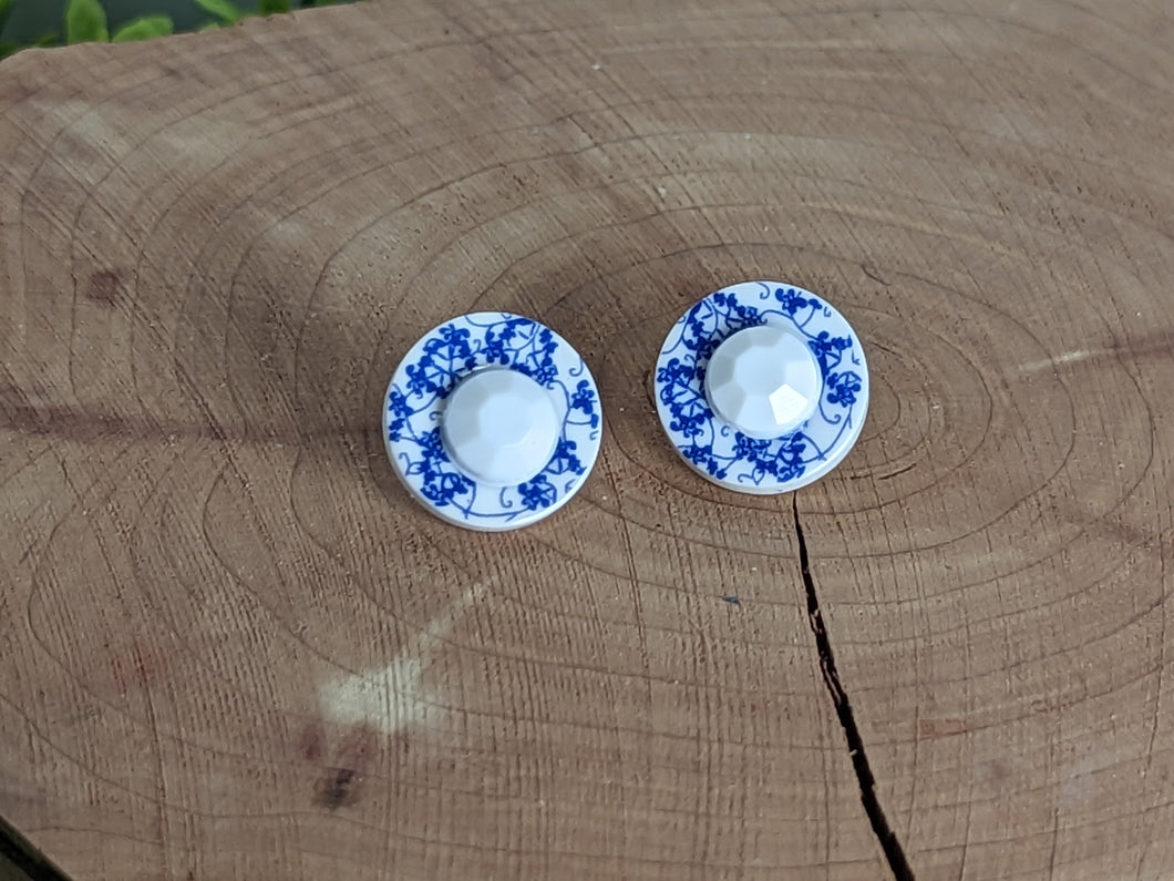 Blue & White Floral Pattern Earrings