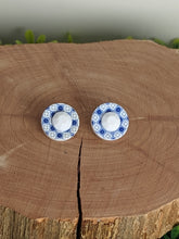 Load image into Gallery viewer, Blue &amp; White Tile Pattern Earrings
