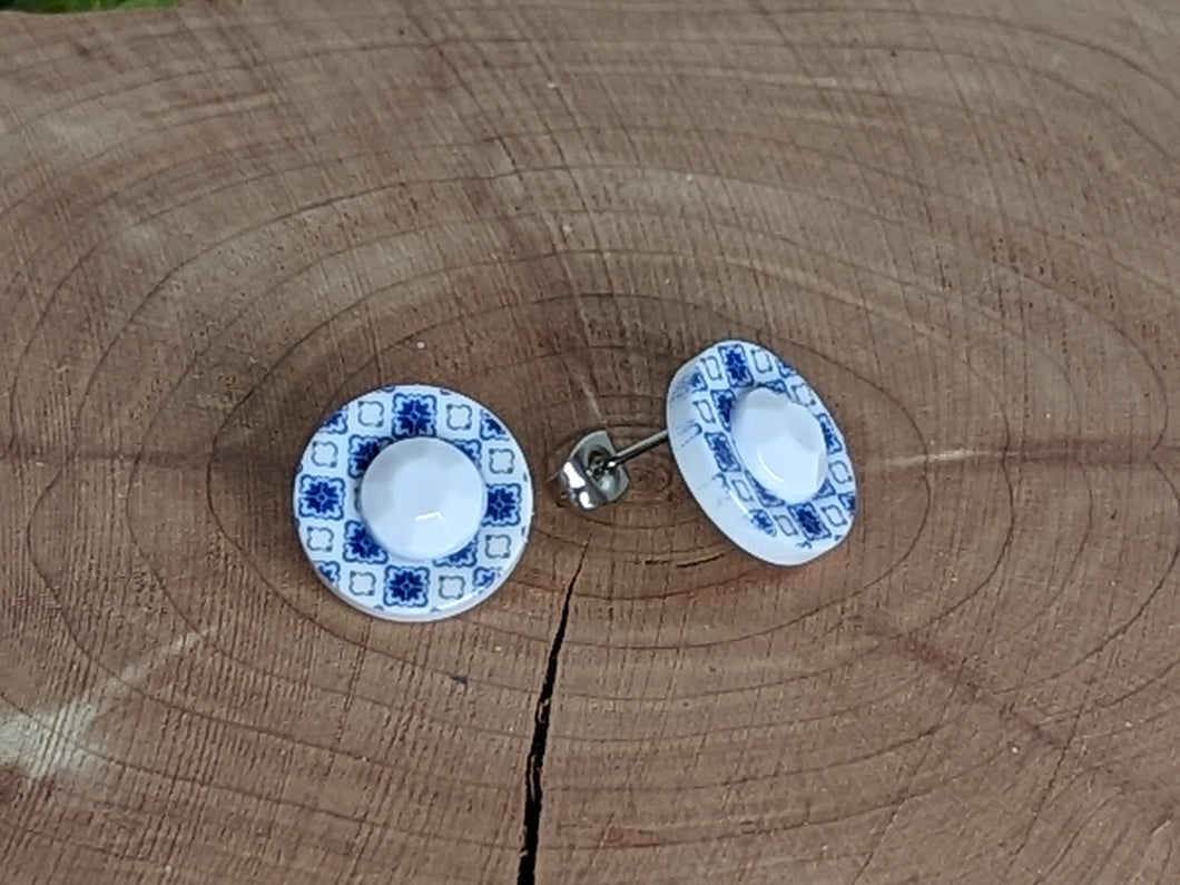 Blue & White Tile Pattern Earrings