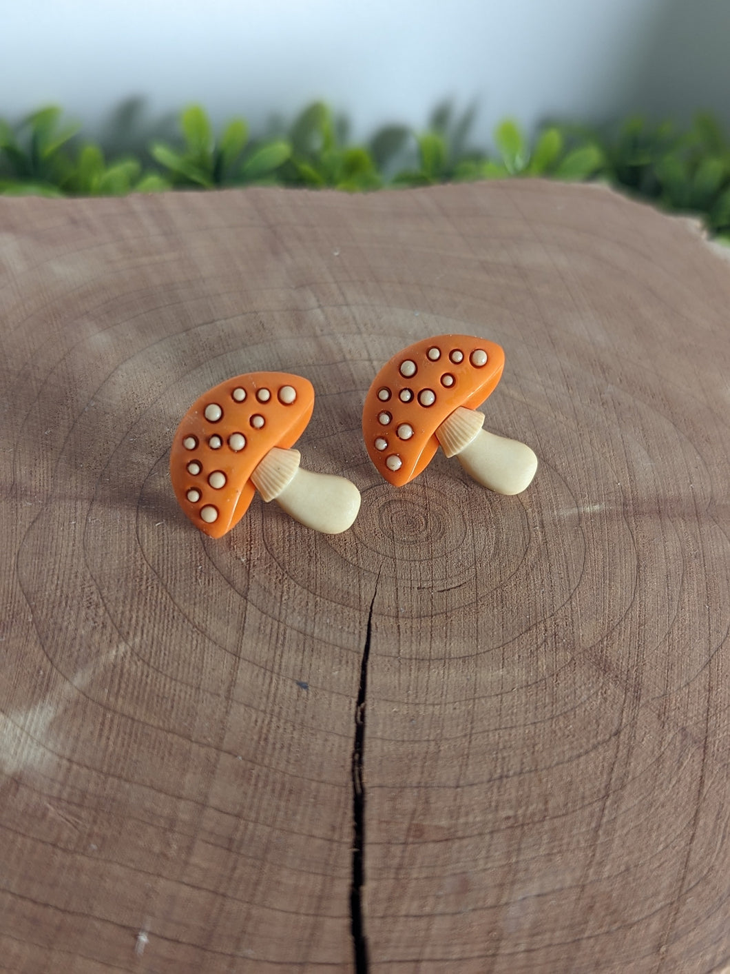 Mushroom Stud Earrings- Orange