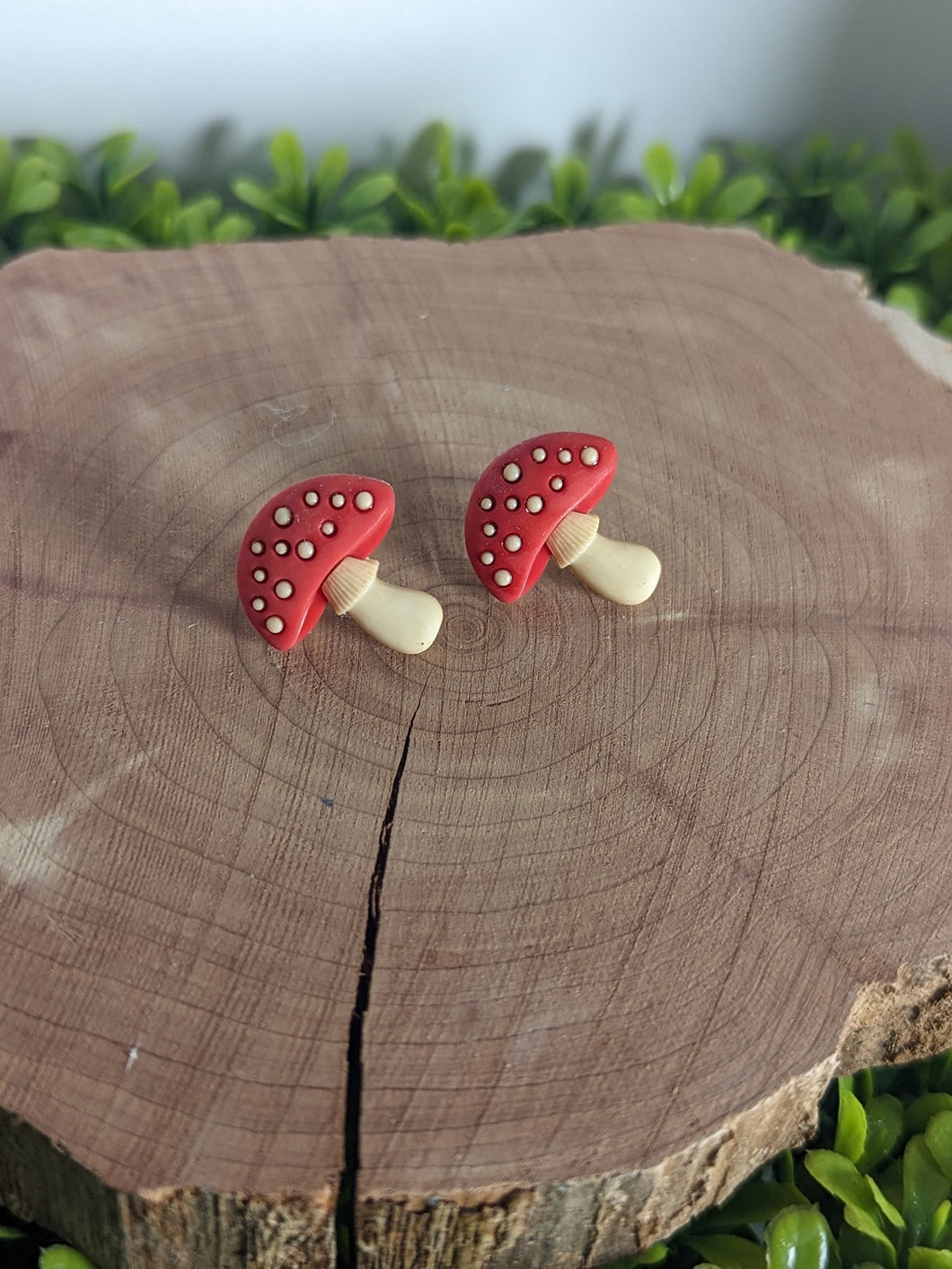 Mushroom Stud Earrings- Red
