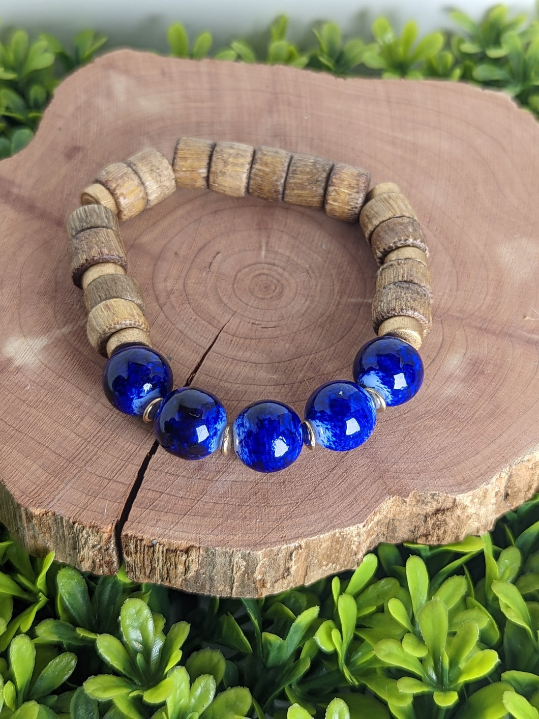 Blue Glass & Wood Diffuser DIY Bracelet Kit
