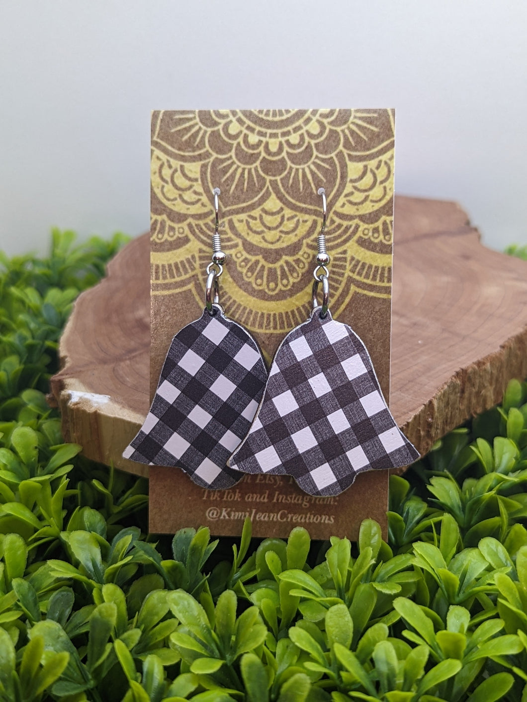 Black & White Bell Wood Earrings