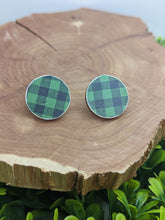 Load image into Gallery viewer, Green &amp; Black Buffalo Plaid Wood Stud
