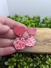 Load image into Gallery viewer, Heart Print Wood Dangle Earrings
