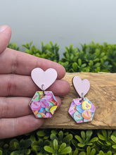 Load image into Gallery viewer, Conversation Heart Print Wood Dangle Earrings
