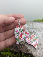 Load image into Gallery viewer, Valentine&#39;s Day Floral Print Wood Heart Earrings
