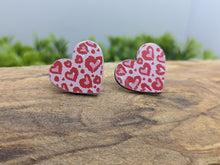 Load image into Gallery viewer, Heart printed Wood Stud Earrings
