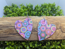 Load image into Gallery viewer, Colorful Floral Wood Heart Dangle Earrings
