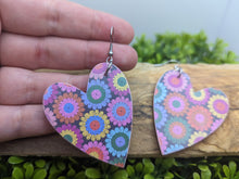 Load image into Gallery viewer, Colorful Floral Wood Heart Dangle Earrings
