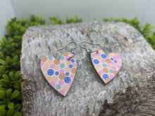 Load image into Gallery viewer, Rainbow Smiley Face Wood Heart Dangle Earrings
