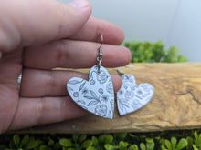 Load image into Gallery viewer, Black &amp; White Wood Heart Dangle Earrings
