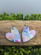 Load image into Gallery viewer, Spring Floral Wood Heart Dangle Earrings
