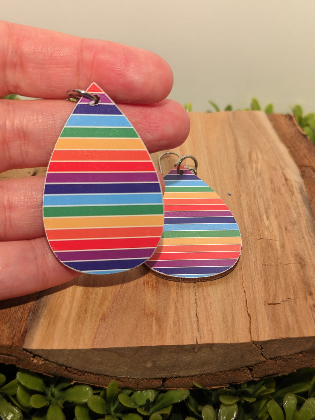 Rainbow Wooden Dangle Earrings